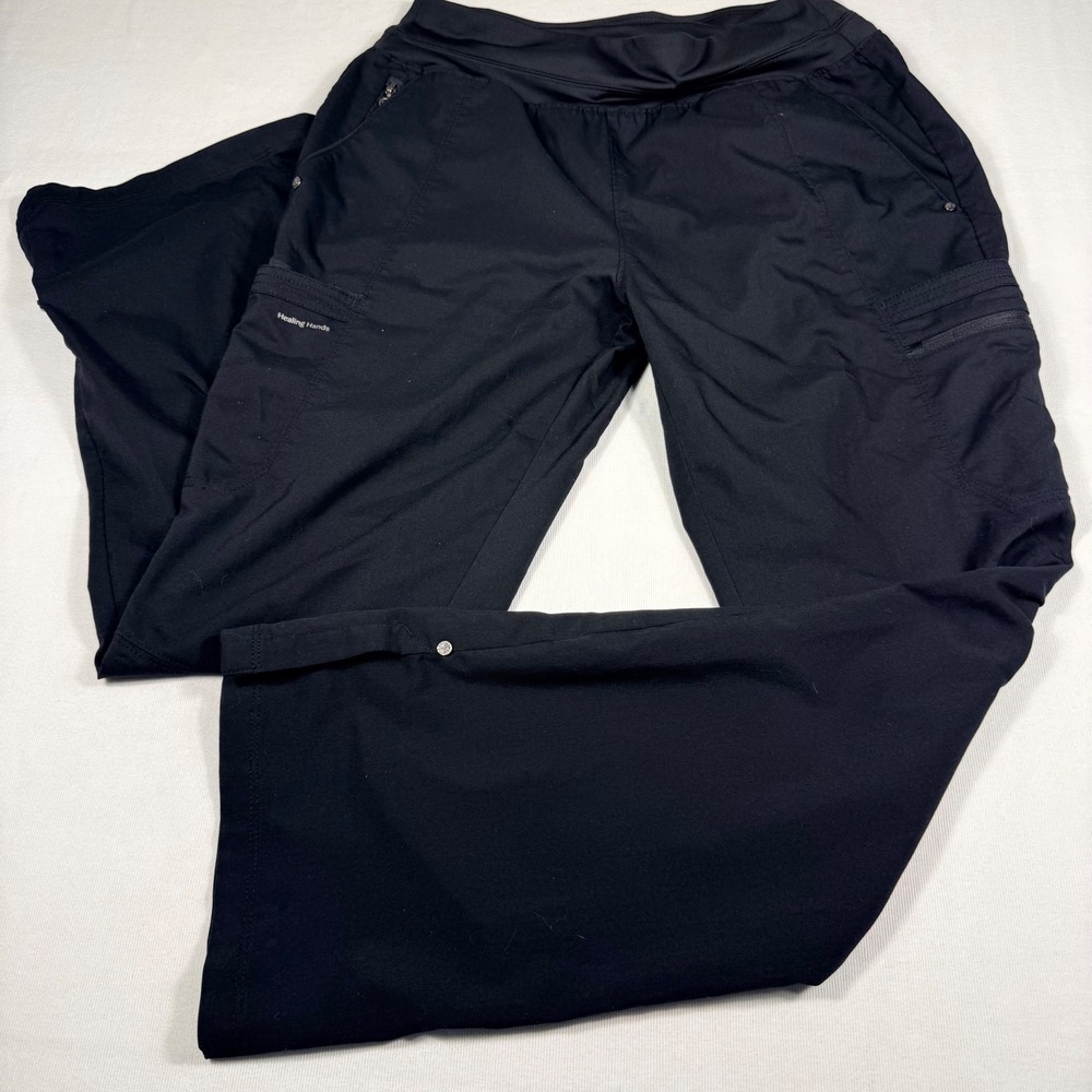 Healing Hands Scrub Pants M Black Purple Label Tina HH002 Yoga Waist Cargo